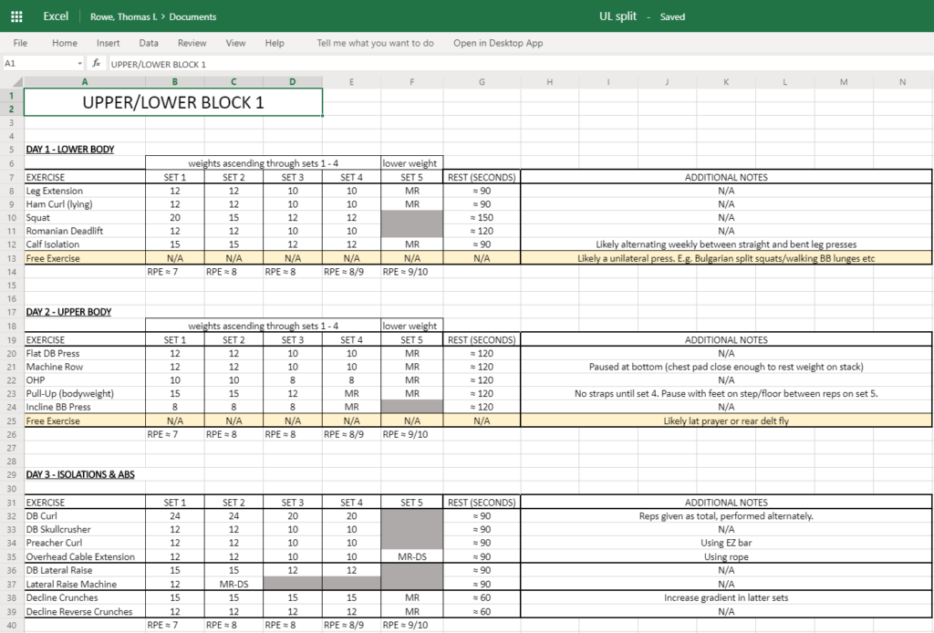 An excel worksheet with exercises for Day 1, Day 2,  and Day 3.